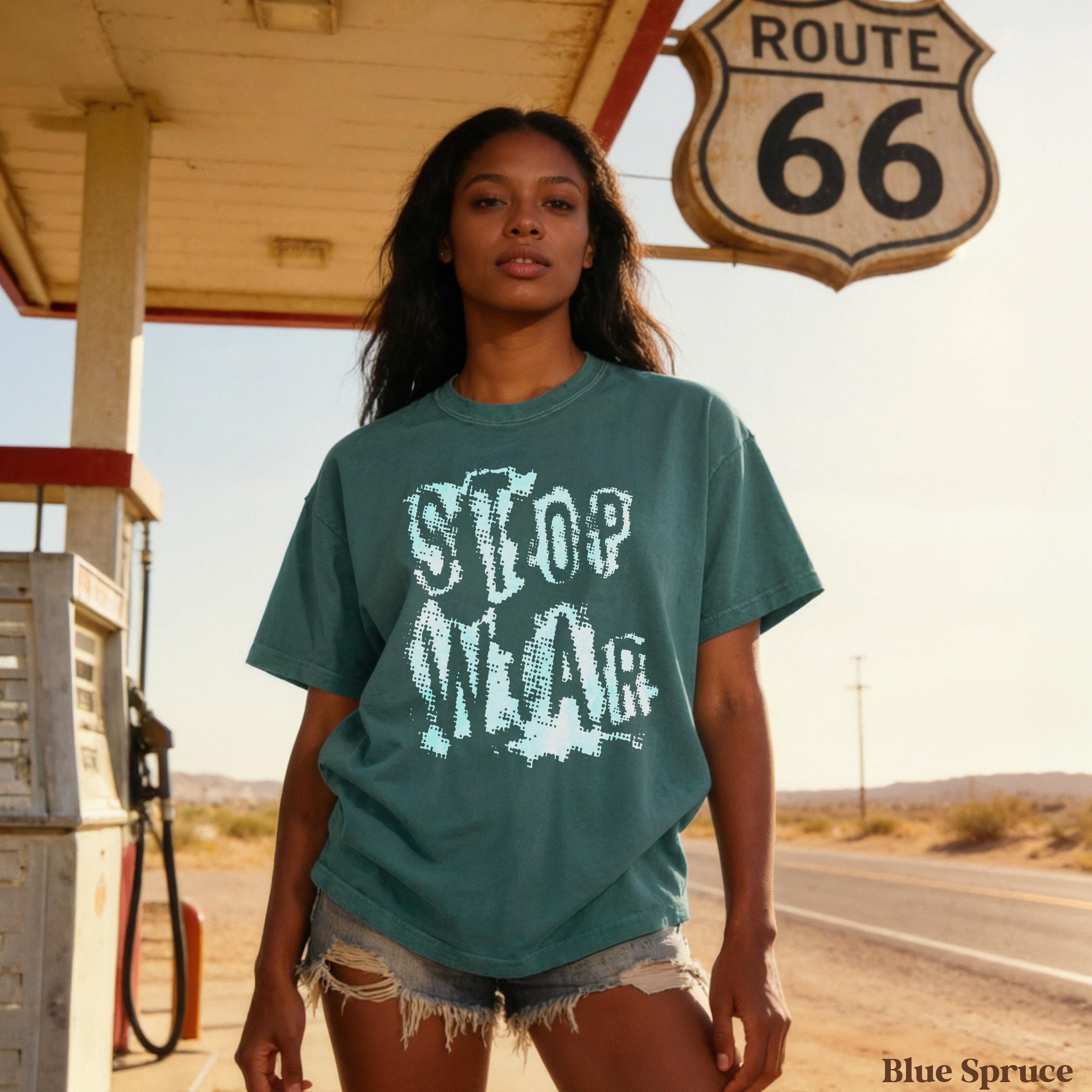 Stop War Graphic Tee, Vintage Route 66 T-Shirt, Retro Graphic Shirt, Unisex Casual Top, Trendy Travel Wear, Relaxed Fit Clothing