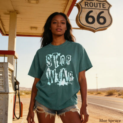 Stop War Graphic Tee, Vintage Route 66 T-Shirt, Retro Graphic Shirt, Unisex Casual Top, Trendy Travel Wear, Relaxed Fit Clothing