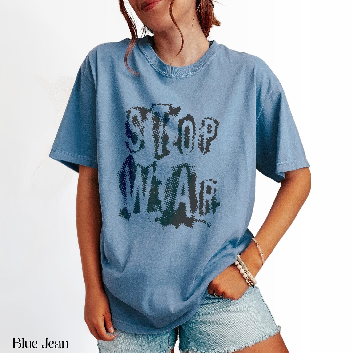 Trendy Graphic Tee, Casual Blue T-shirt, Summer Fashion, Statement Shirt, Relaxed Fit, Women&amp;