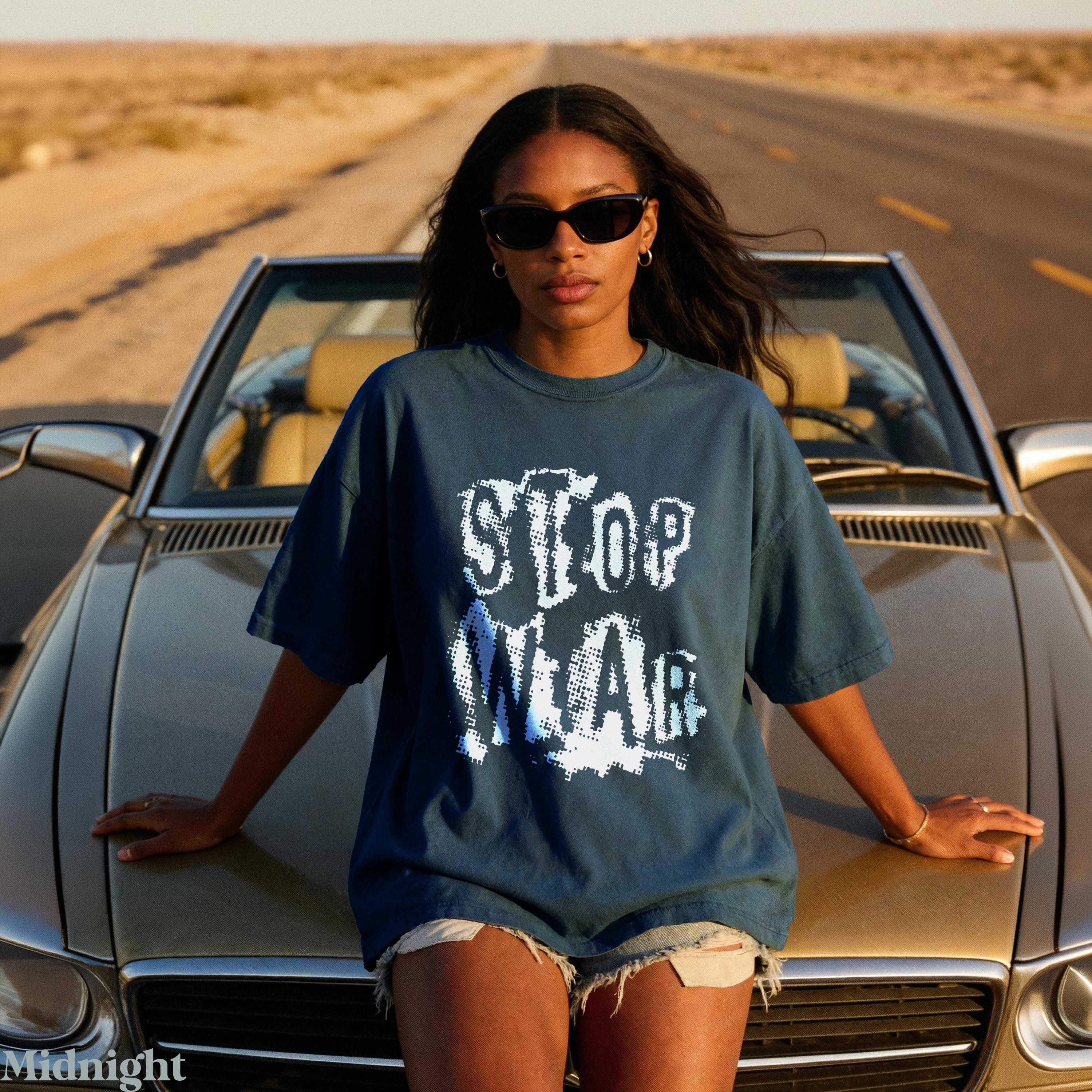 Stop War Graphic T-Shirt, Unisex Casual Tee, Streetwear Fashion, Anti War Statement Shirt, Trendy Summer Top, Vintage Car Backdrop