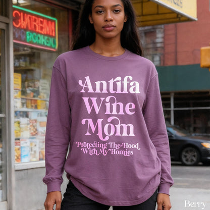 Antifa Wine Mom Shirt, Protecting The Hood With My Homies Sweatshirt, Feminist Clothing, Political Graphic Tee, Funny Slogan Gift