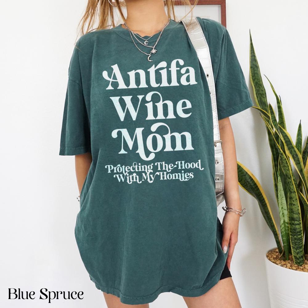 Antifa Wine Mom Shirt, Funny Graphic Tee, Protecting the Hood with My Homies, Unisex T-Shirt, Casual Graphic Top, Trendy Shirt Gift