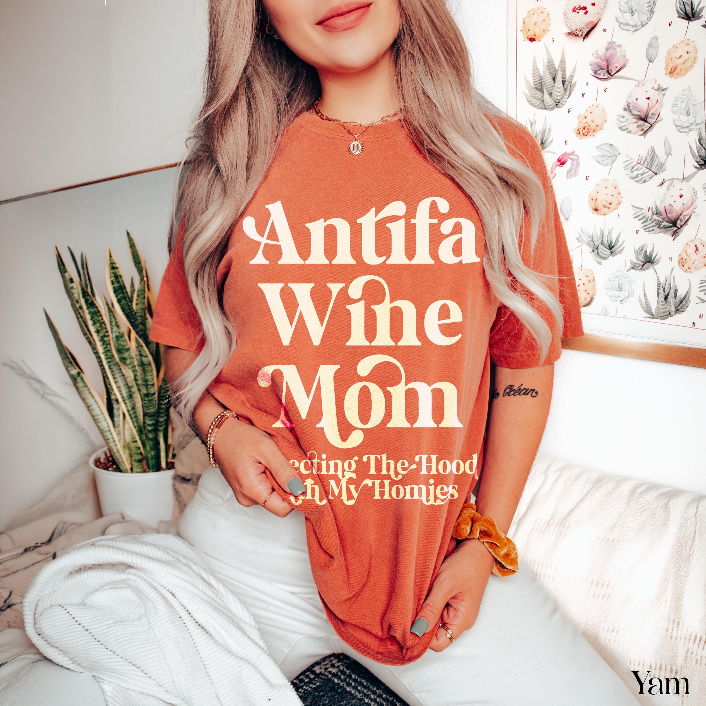 Antifa Wine Mom Graphic Shirt, Funny Wine Mom Tee, Stylish Wine Lover T-Shirt, Cool Antifa Themed Shirt, Women&amp;