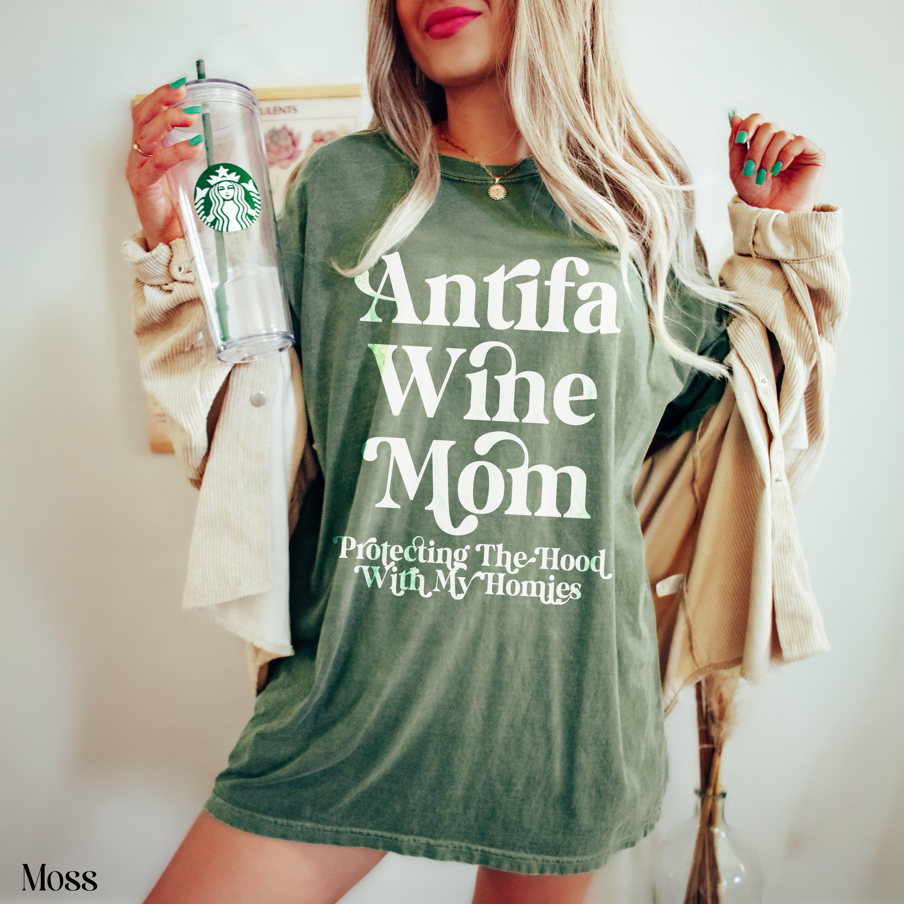 Antifa Wine Mom Protecting The Hood With My Homies Shirt, Funny Graphic Tee for Moms, Trendy Women&amp;