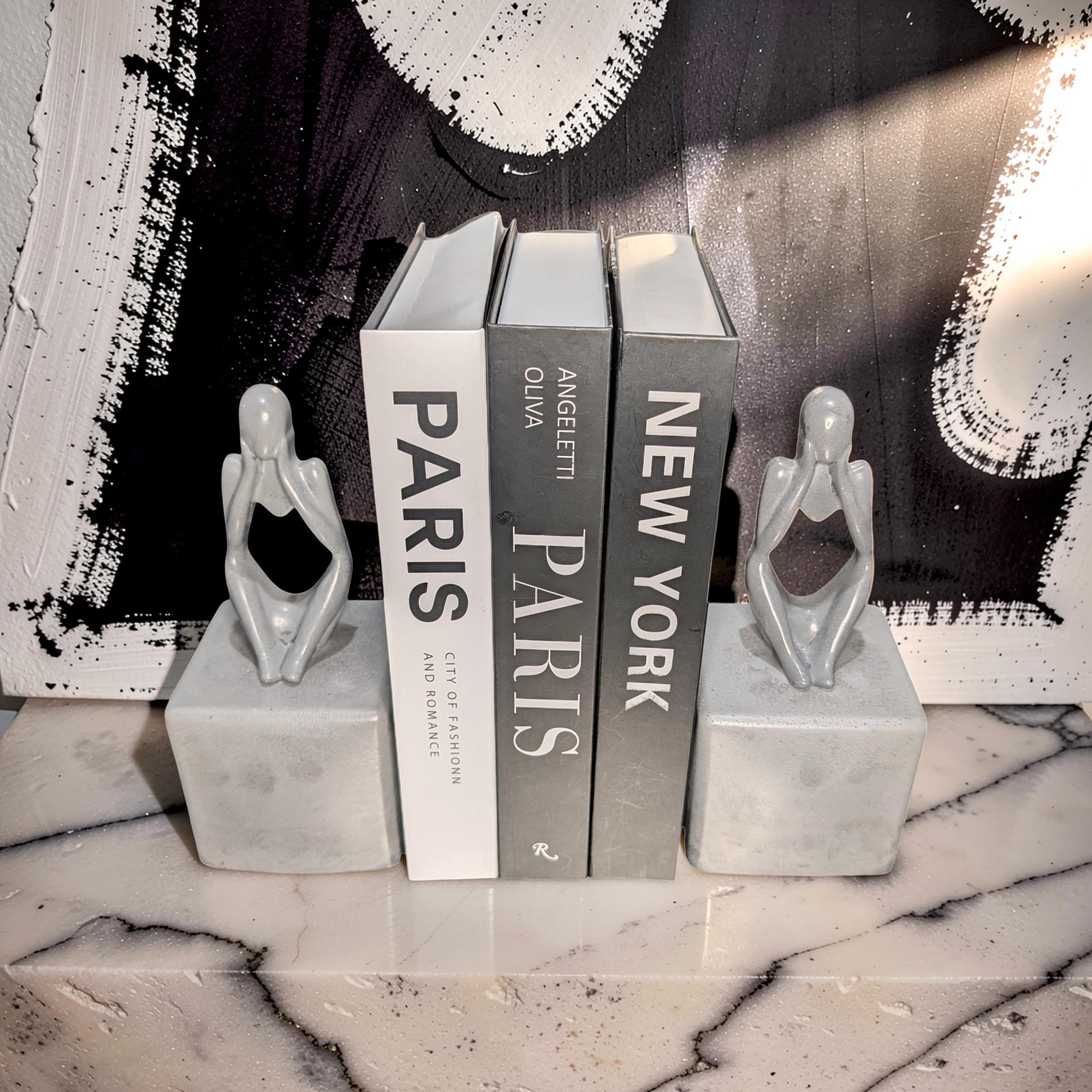 Abstract Concrete Bookends | Heavy Duty Modern Book Ends | Minimalist Bookshelf Decor | Industrial Chic Home Decor