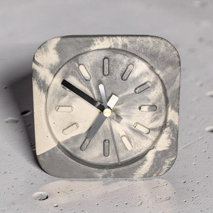 Modern Concrete Desk Clock | Minimalist Table Clock | Industrial Office Decor | Marbled &amp; Gray Concrete Clock | Small Shelf Clock