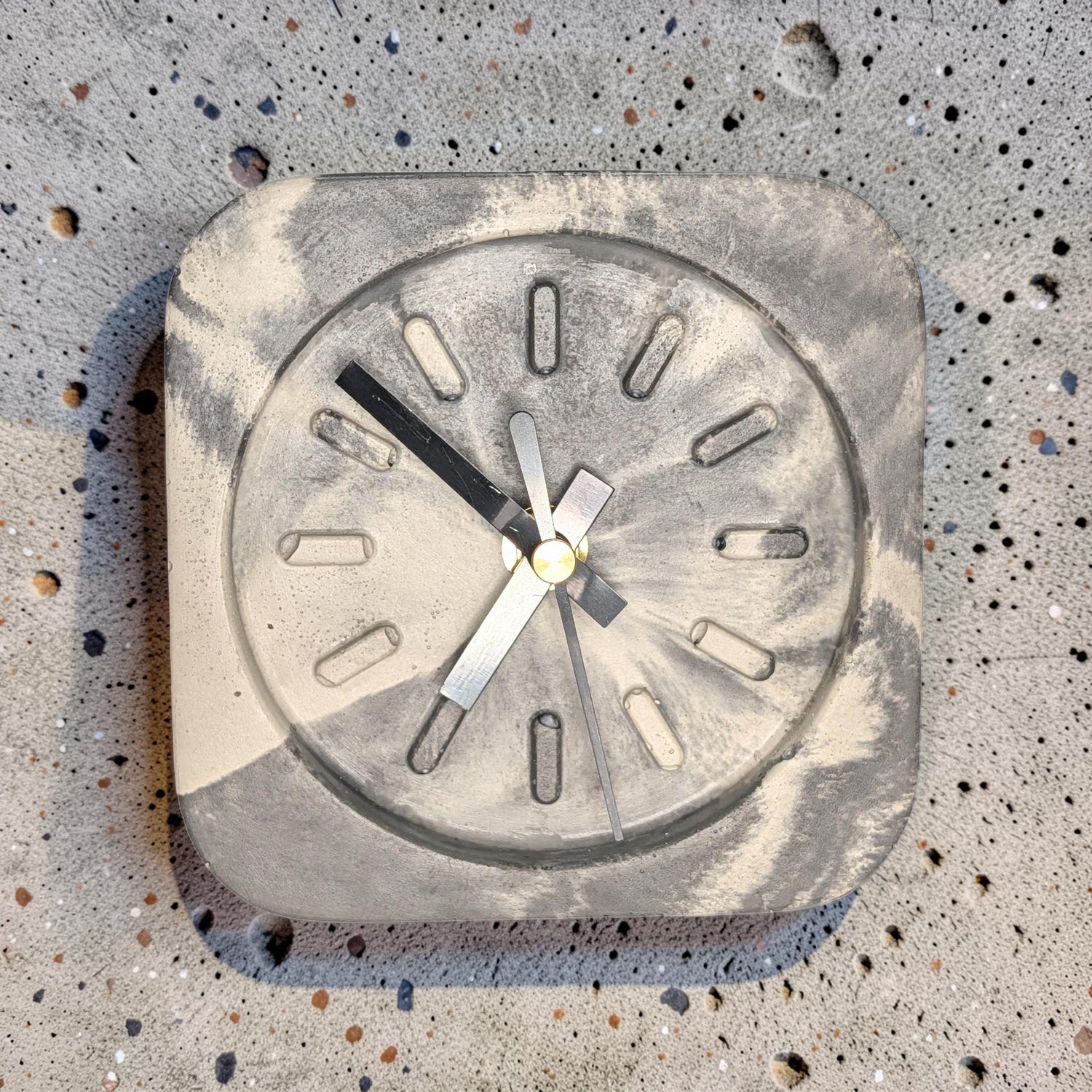 Modern Concrete Desk Clock | Minimalist Table Clock | Industrial Office Decor | Marbled &amp; Gray Concrete Clock | Small Shelf Clock