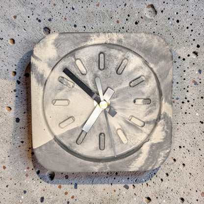 Modern Concrete Desk Clock | Minimalist Table Clock | Industrial Office Decor | Marbled &amp; Gray Concrete Clock | Small Shelf Clock