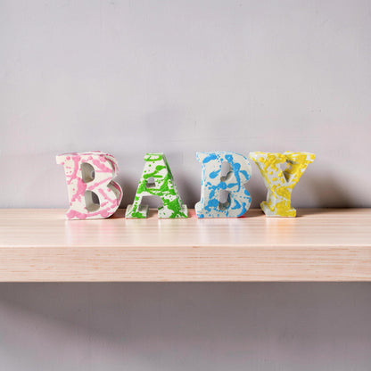 Custom Concrete Letters with Crayon Wax Splatter, Personalized Nursery Decor, Industrial Name Sign, Kids Room Shelf Art, Colorful Initial