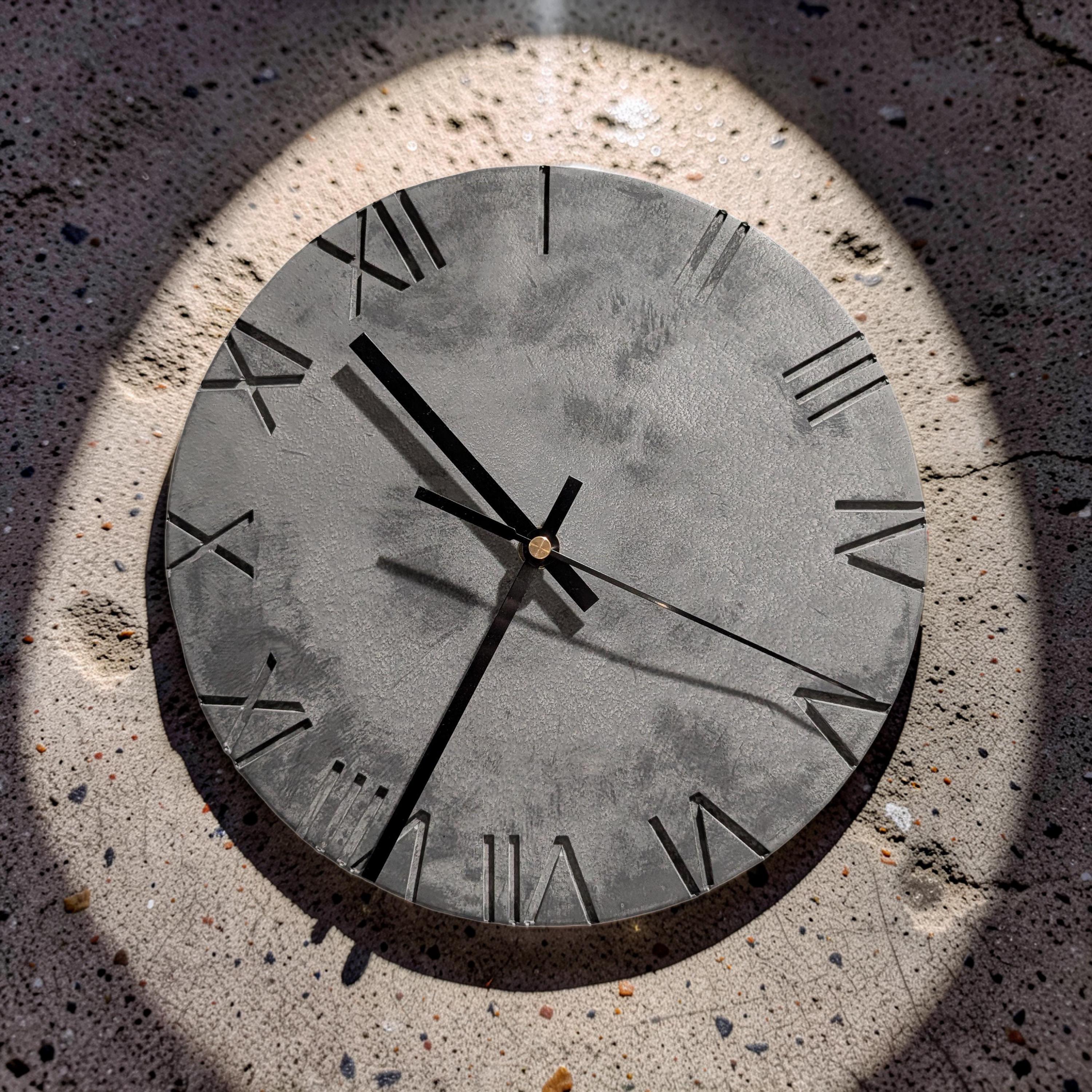 Minimalist Concrete Wall Clock | 10&amp;quot; Industrial Roman Numeral Decor