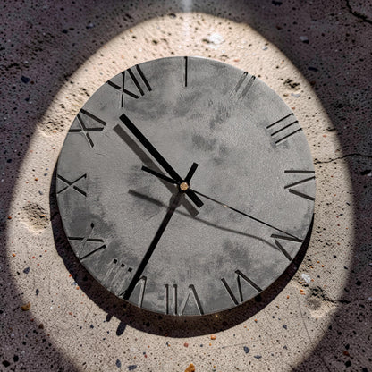 Minimalist Concrete Wall Clock | 10&amp;quot; Industrial Roman Numeral Decor