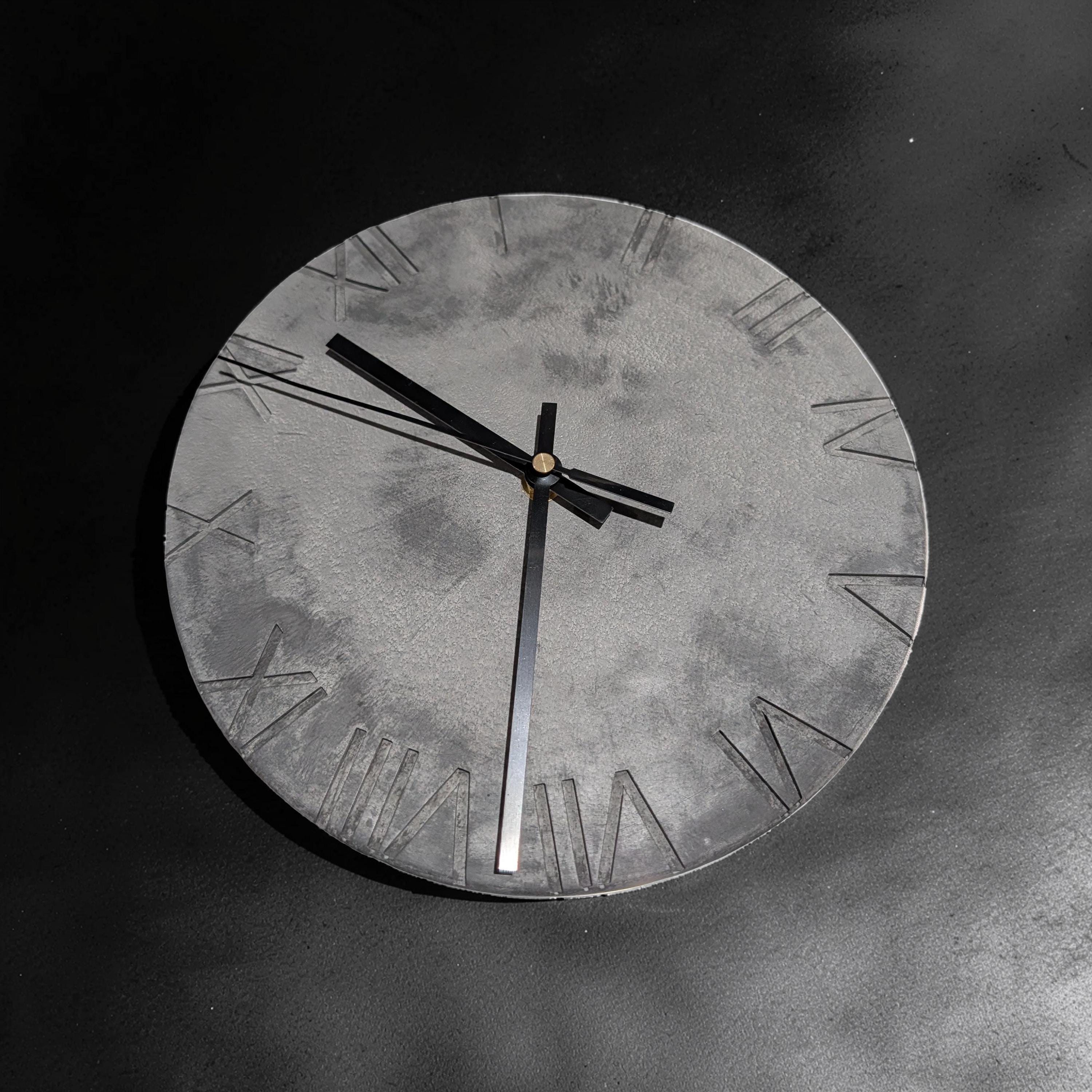 Minimalist Concrete Wall Clock | 10&amp;quot; Industrial Roman Numeral Decor