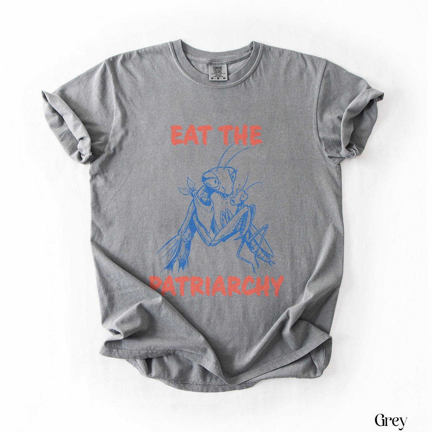 Eat The Patriarchy t-shirt, feminist mantis design, empowering graphic tee, unisex casual wear, statement shirt, fun gift idea