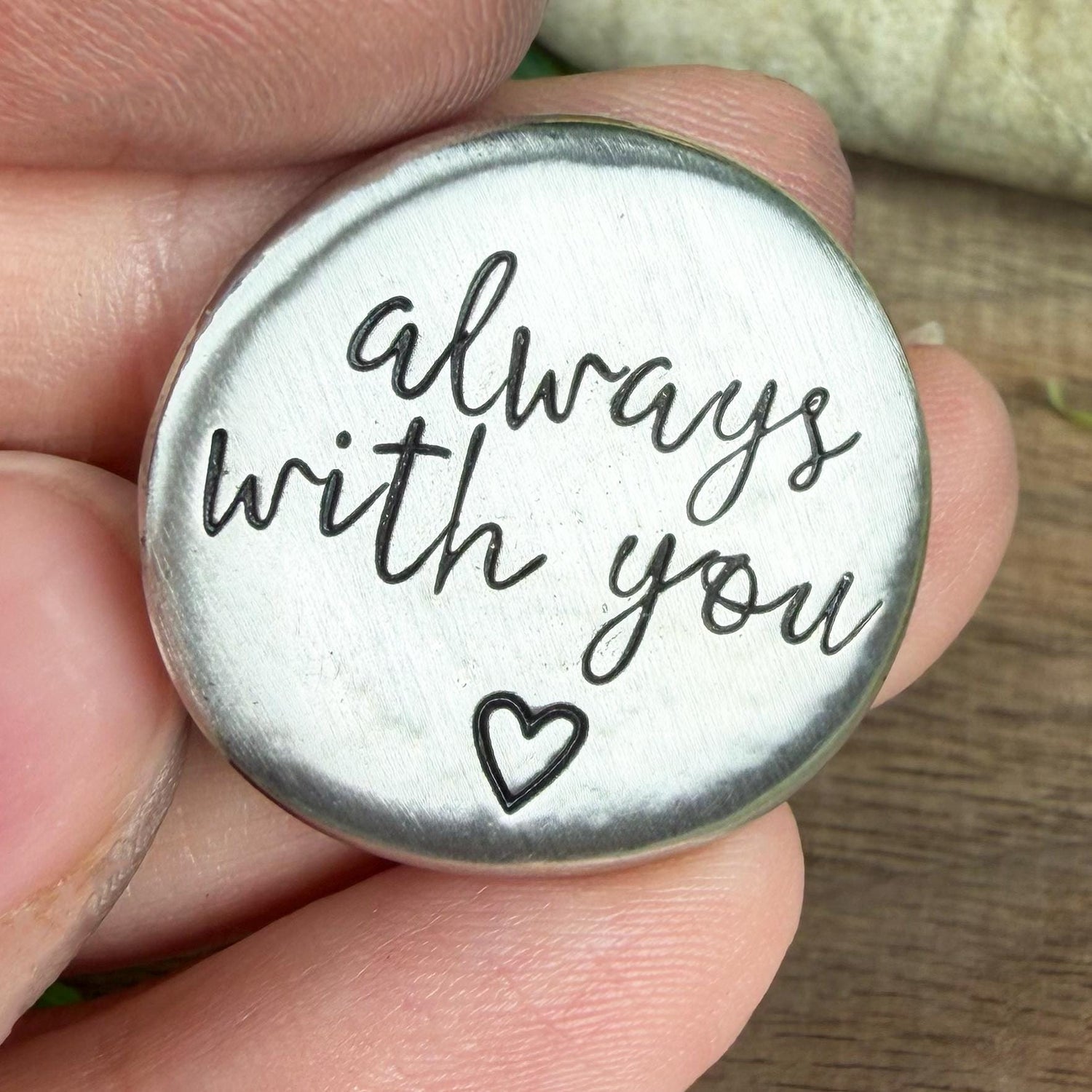 Hand-Stamped Pocket Token : Custom Pewter Pocket Pebble