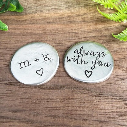 Hand-Stamped Pocket Token : Custom Pewter Pocket Pebble