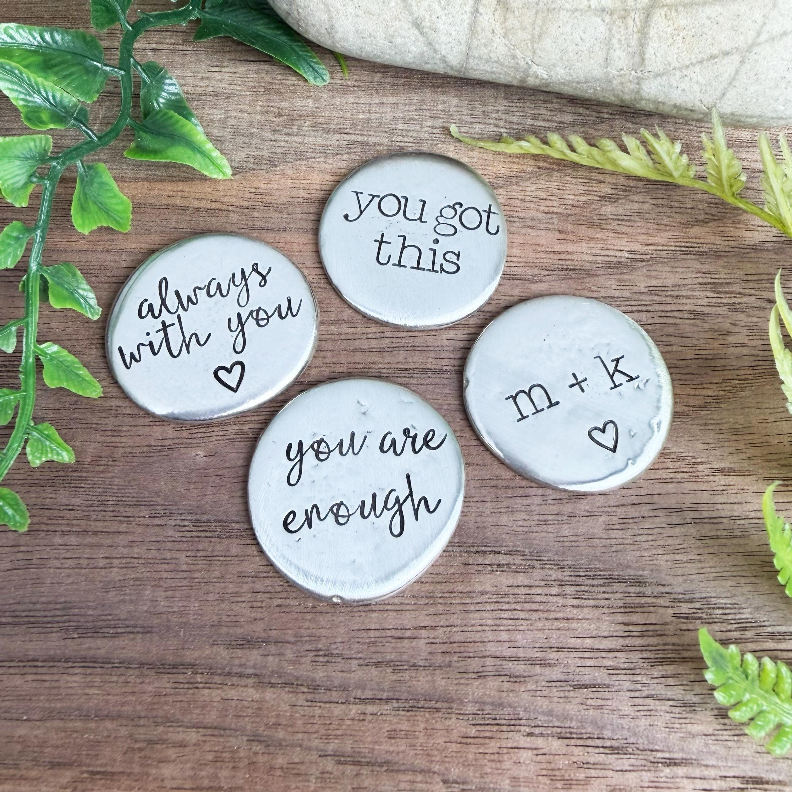Hand-Stamped Pocket Token : Custom Pewter Pocket Pebble