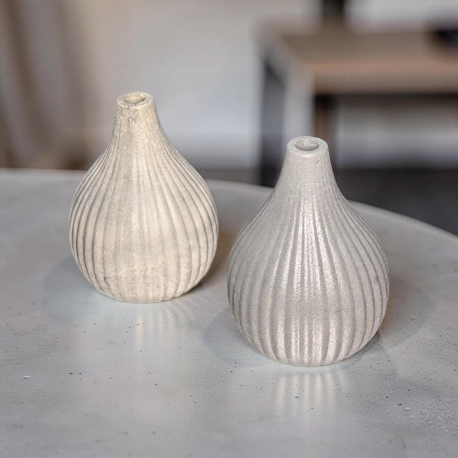 Minimalist Ribbed Concrete Vase - Modern Industrial Bud Vase for Dried Flowers - Hand-Poured Grey or Marble Bud Vase - Zen Home Decor - 6.3