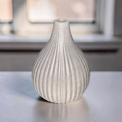 Minimalist Ribbed Concrete Vase - Modern Industrial Bud Vase for Dried Flowers - Hand-Poured Grey or Marble Bud Vase - Zen Home Decor - 6.3