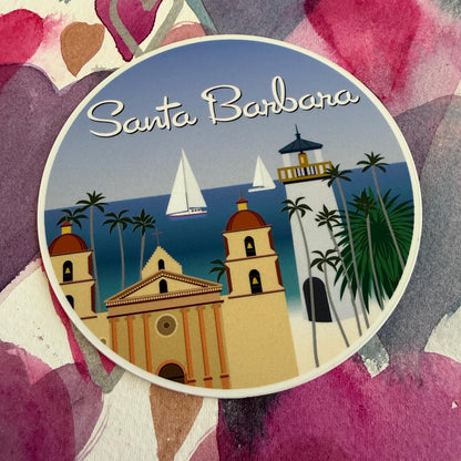 Santa Barbara Surf Beach Sticker | Vintage California Coastal Decal (3&amp;quot; Longest Dimension)