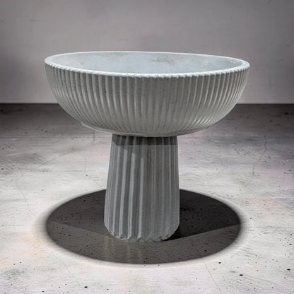 Large Grey Concrete Pedestal Bowl - 10&amp;quot; Fluted Decorative Fruit Bowl - Modern Scandi Centerpiece - Ribbed Cement Compote Vase