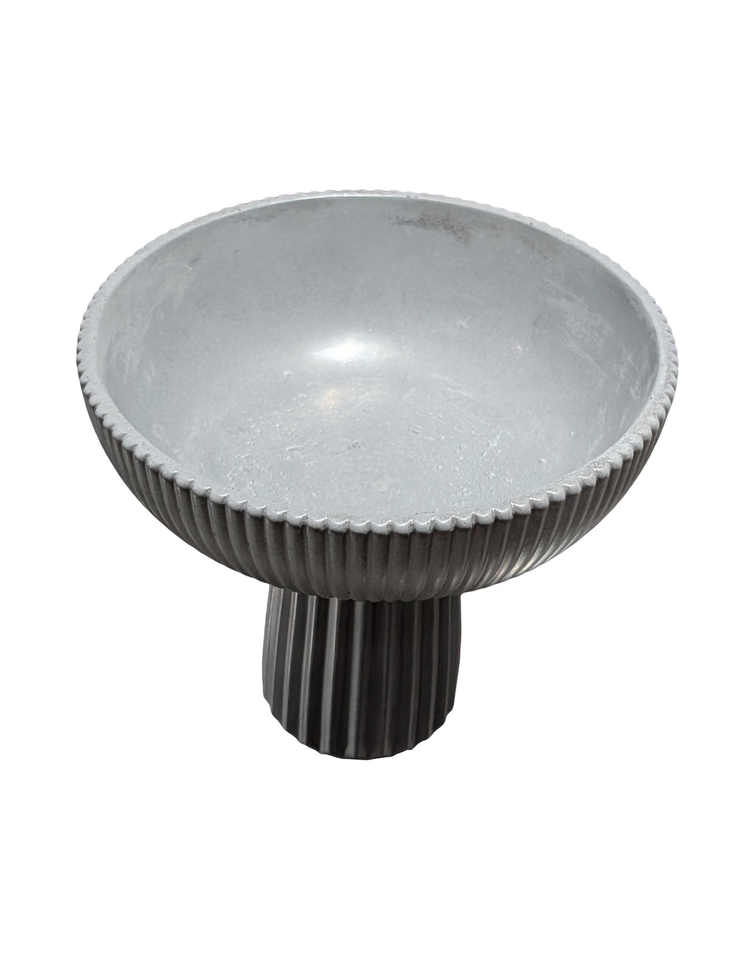 Large Grey Concrete Pedestal Bowl - 10&amp;quot; Fluted Decorative Fruit Bowl - Modern Scandi Centerpiece - Ribbed Cement Compote Vase