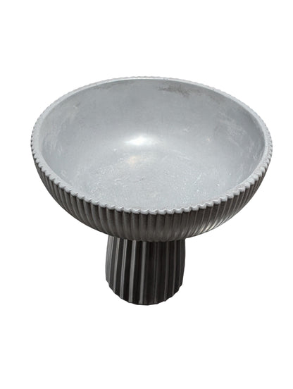 Large Grey Concrete Pedestal Bowl - 10&amp;quot; Fluted Decorative Fruit Bowl - Modern Scandi Centerpiece - Ribbed Cement Compote Vase