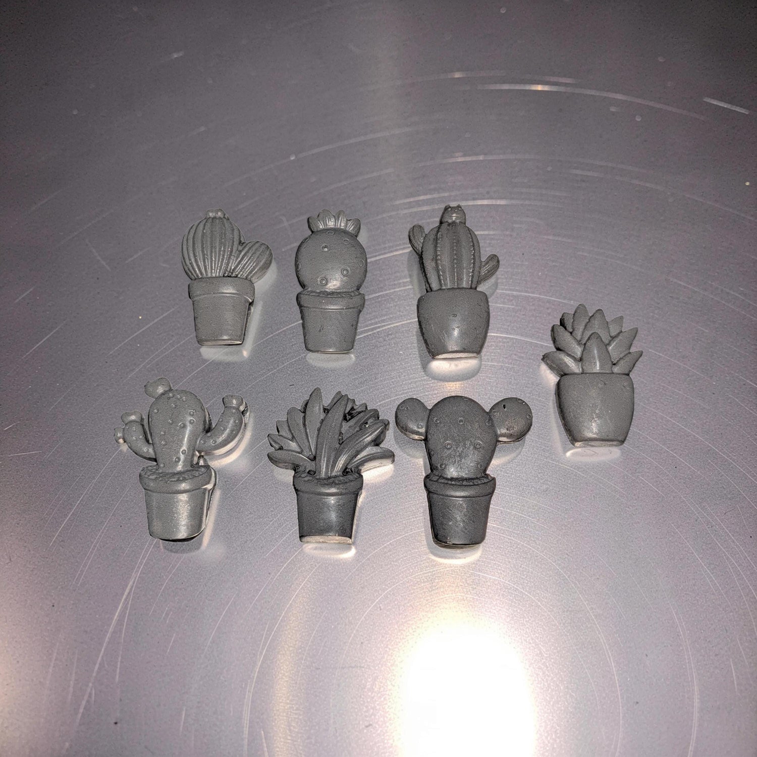 Concrete Cactus Refrigerator Magnets (Set of 7) | Succulent Fridge Magnets | Plant Lover Gift | Cute Kitchen Decor in Grey or Dark Green
