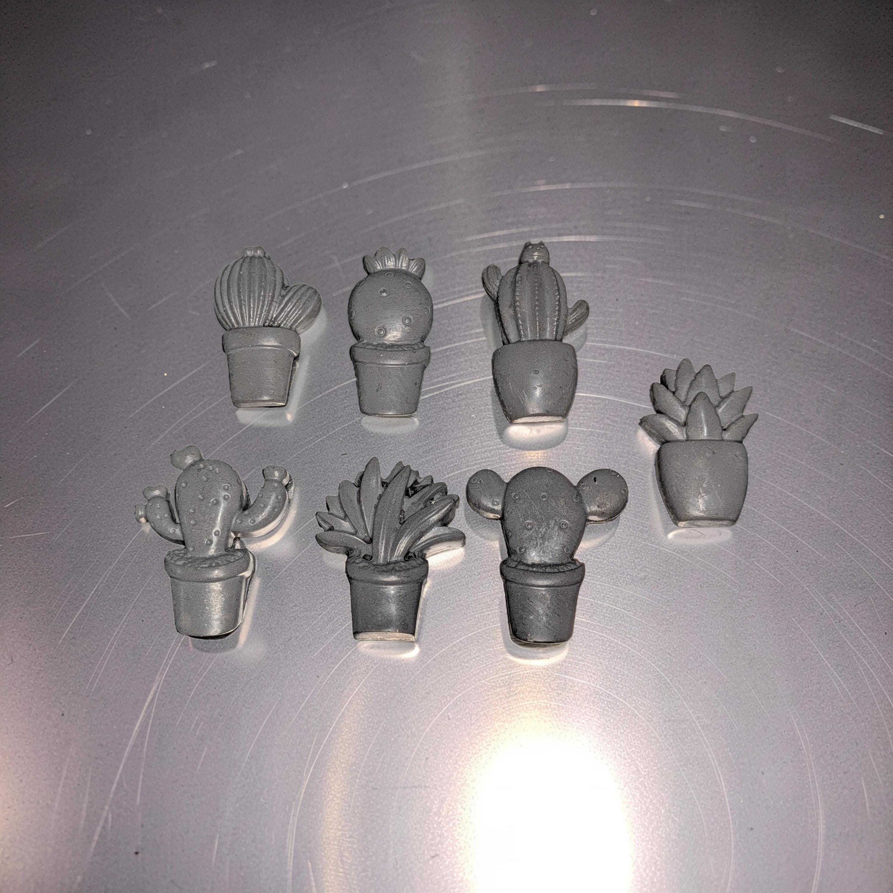 Concrete Cactus Refrigerator Magnets (Set of 7) | Succulent Fridge Magnets | Plant Lover Gift | Cute Kitchen Decor in Grey or Dark Green
