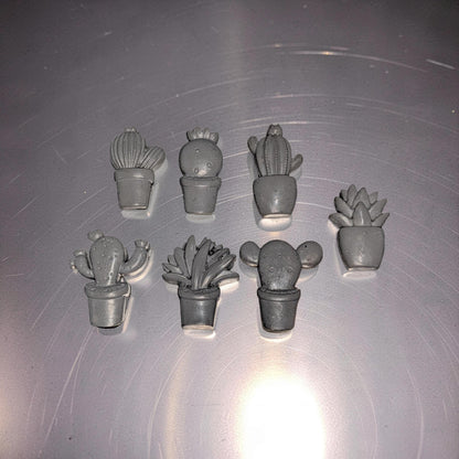 Concrete Cactus Refrigerator Magnets (Set of 7) | Succulent Fridge Magnets | Plant Lover Gift | Cute Kitchen Decor in Grey or Dark Green
