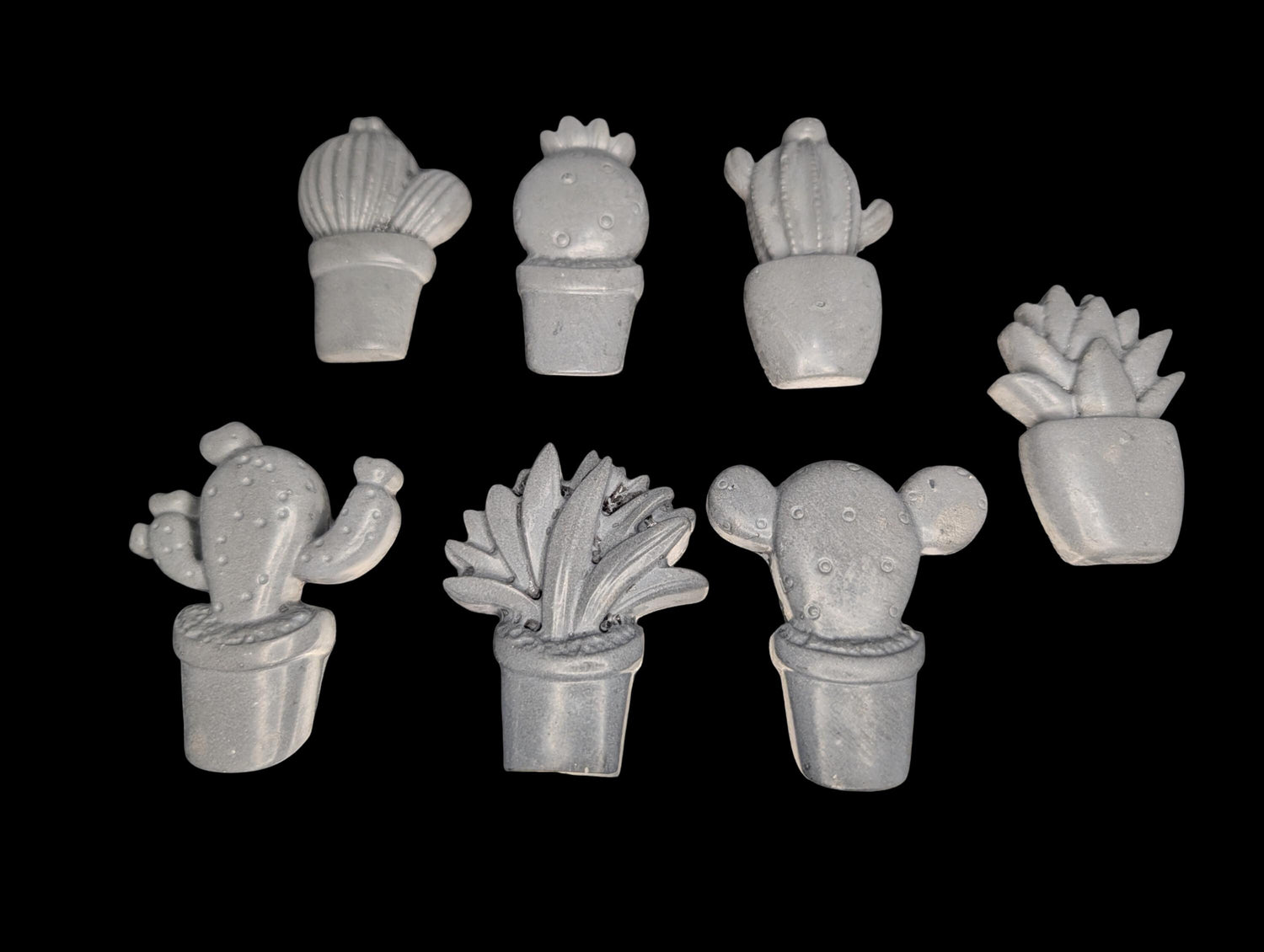 Concrete Cactus Refrigerator Magnets (Set of 7) | Succulent Fridge Magnets | Plant Lover Gift | Cute Kitchen Decor in Grey or Dark Green