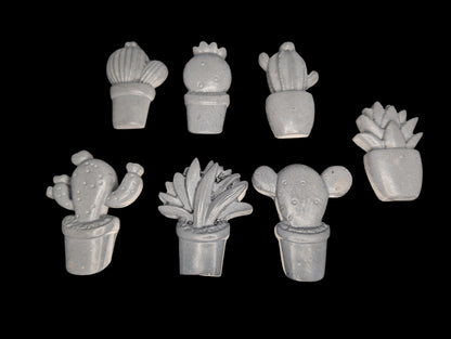 Concrete Cactus Refrigerator Magnets (Set of 7) | Succulent Fridge Magnets | Plant Lover Gift | Cute Kitchen Decor in Grey or Dark Green