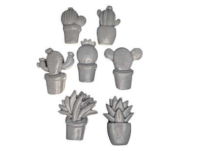 Concrete Cactus Refrigerator Magnets (Set of 7) | Succulent Fridge Magnets | Plant Lover Gift | Cute Kitchen Decor in Grey or Dark Green