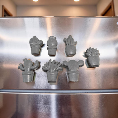 Concrete Cactus Refrigerator Magnets (Set of 7) | Succulent Fridge Magnets | Plant Lover Gift | Cute Kitchen Decor in Grey or Dark Green