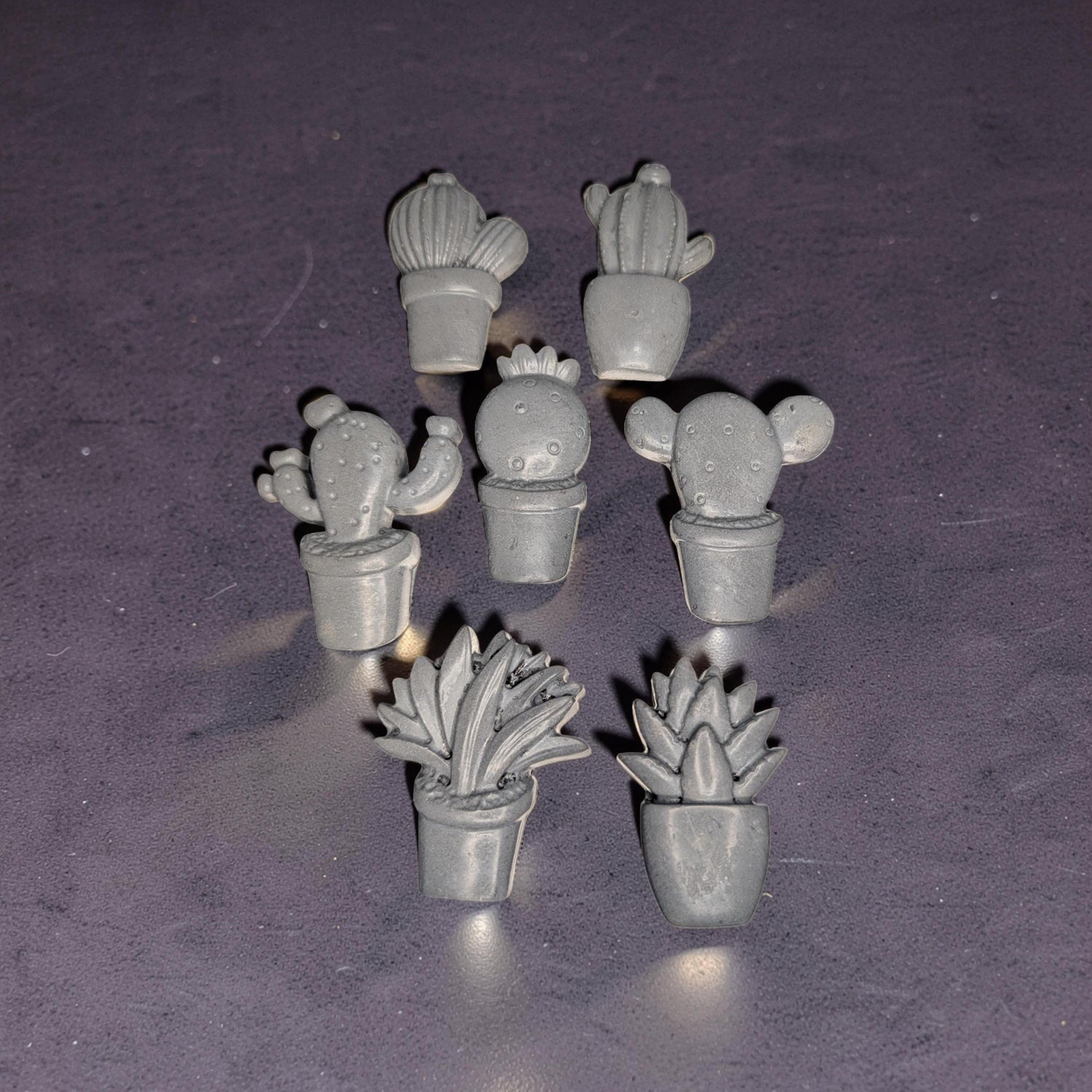 Concrete Cactus Refrigerator Magnets (Set of 7) | Succulent Fridge Magnets | Plant Lover Gift | Cute Kitchen Decor in Grey or Dark Green