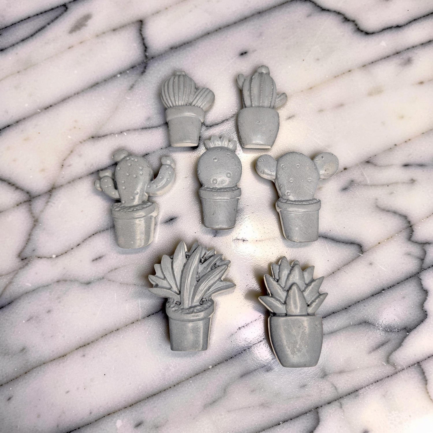 Concrete Cactus Refrigerator Magnets (Set of 7) | Succulent Fridge Magnets | Plant Lover Gift | Cute Kitchen Decor in Grey or Dark Green