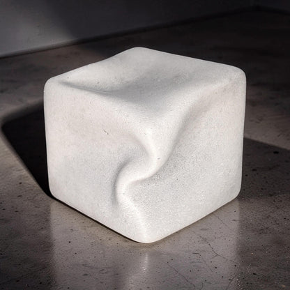 Modern Concrete Twisted Cube Sculpture | Geometric Book Topper | Minimalist Shelf Decor | Stackable Cement Desk Accessory | Abstract Art