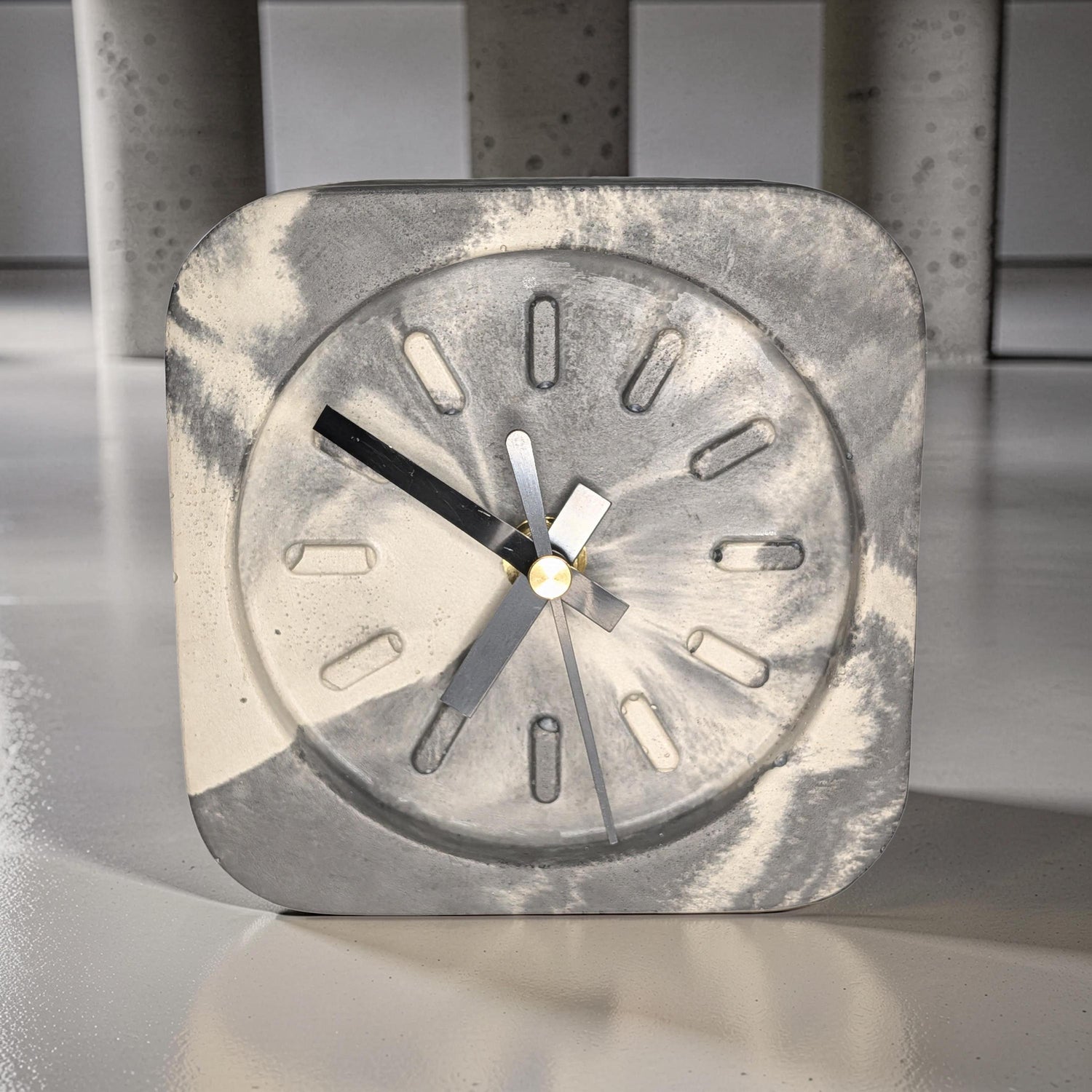 Modern Concrete Desk Clock | Minimalist Table Clock | Industrial Office Decor | Marbled &amp; Gray Concrete Clock | Small Shelf Clock