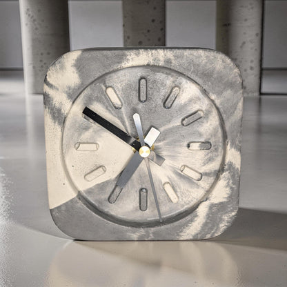 Modern Concrete Desk Clock | Minimalist Table Clock | Industrial Office Decor | Marbled &amp; Gray Concrete Clock | Small Shelf Clock
