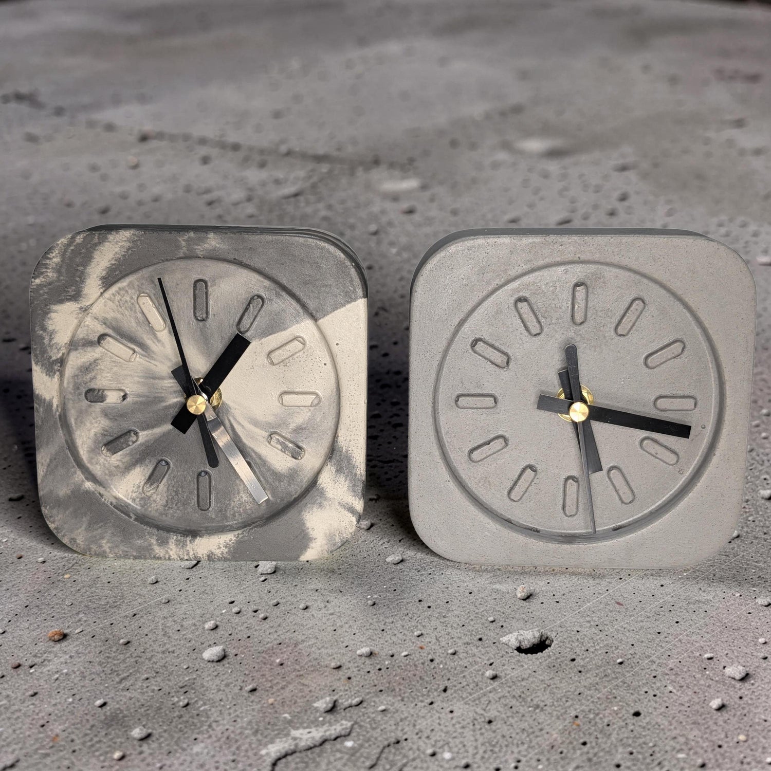 Modern Concrete Desk Clock | Minimalist Table Clock | Industrial Office Decor | Marbled &amp; Gray Concrete Clock | Small Shelf Clock
