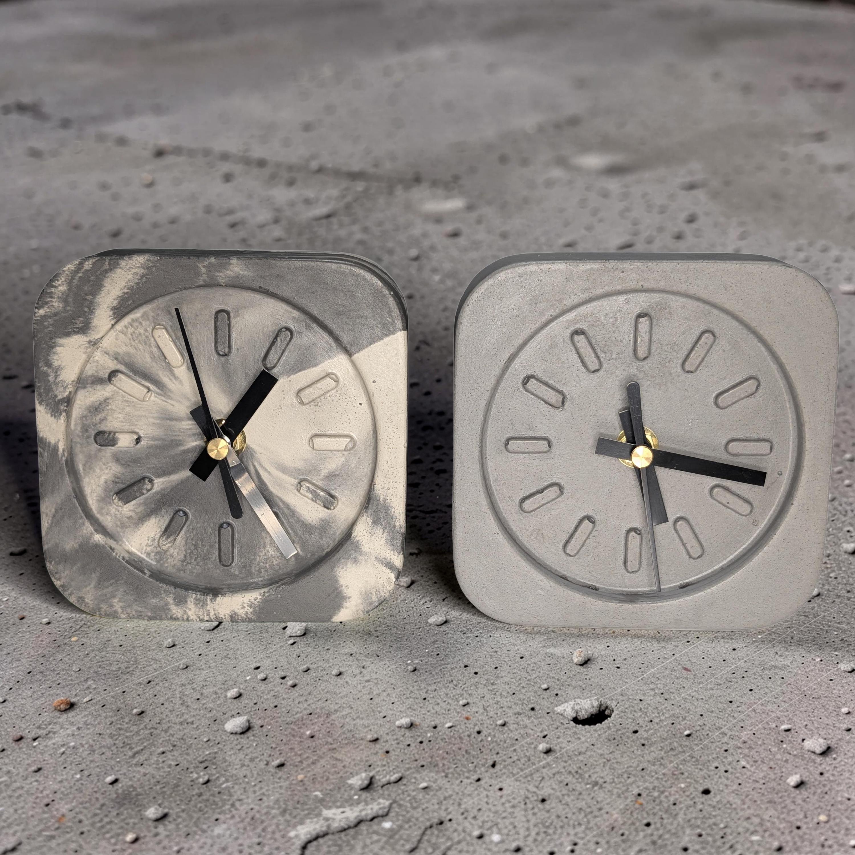 Modern Concrete Desk Clock | Minimalist Table Clock | Industrial Office Decor | Marbled &amp; Gray Concrete Clock | Small Shelf Clock