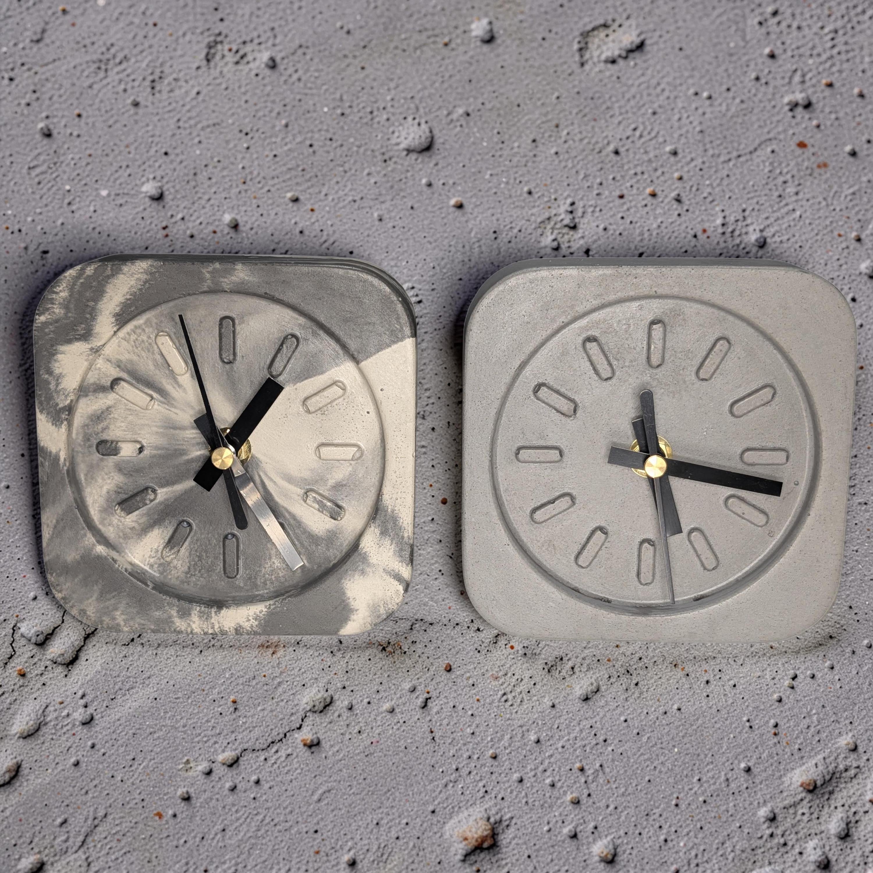 Modern Concrete Desk Clock | Minimalist Table Clock | Industrial Office Decor | Marbled &amp; Gray Concrete Clock | Small Shelf Clock