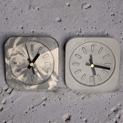Modern Concrete Desk Clock | Minimalist Table Clock | Industrial Office Decor | Marbled &amp; Gray Concrete Clock | Small Shelf Clock
