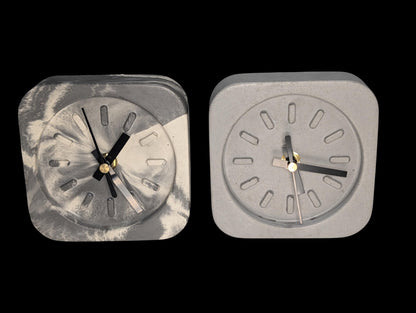 Modern Concrete Desk Clock | Minimalist Table Clock | Industrial Office Decor | Marbled &amp; Gray Concrete Clock | Small Shelf Clock