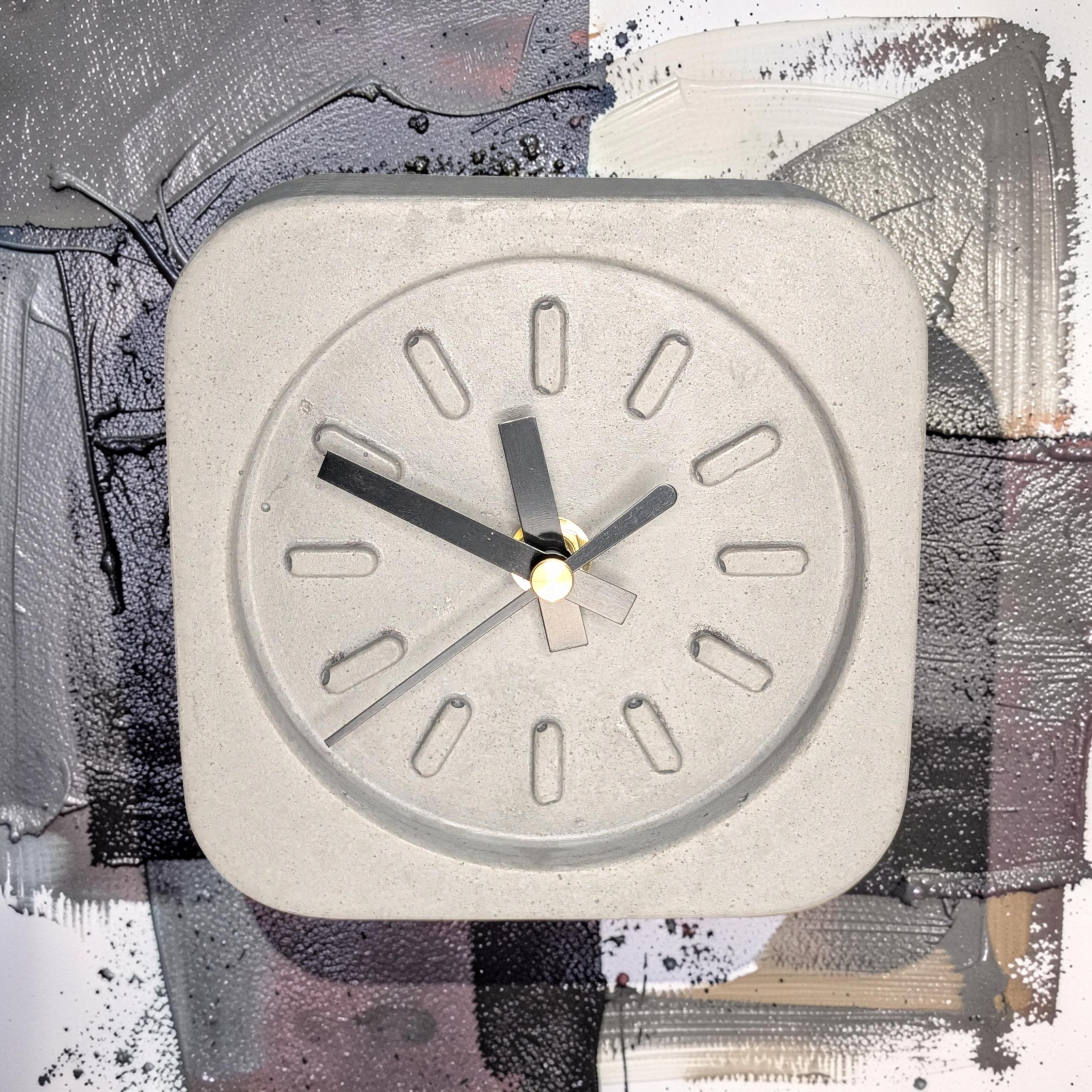 Modern Concrete Desk Clock | Minimalist Table Clock | Industrial Office Decor | Marbled &amp; Gray Concrete Clock | Small Shelf Clock