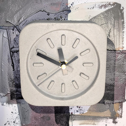 Modern Concrete Desk Clock | Minimalist Table Clock | Industrial Office Decor | Marbled &amp; Gray Concrete Clock | Small Shelf Clock