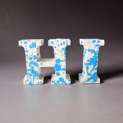 Custom Concrete Letters with Crayon Wax Splatter, Personalized Nursery Decor, Industrial Name Sign, Kids Room Shelf Art, Colorful Initial