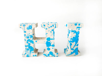 Custom Concrete Letters with Crayon Wax Splatter, Personalized Nursery Decor, Industrial Name Sign, Kids Room Shelf Art, Colorful Initial