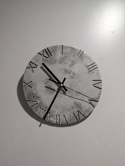 Minimalist Concrete Wall Clock | 10&amp;quot; Industrial Roman Numeral Decor