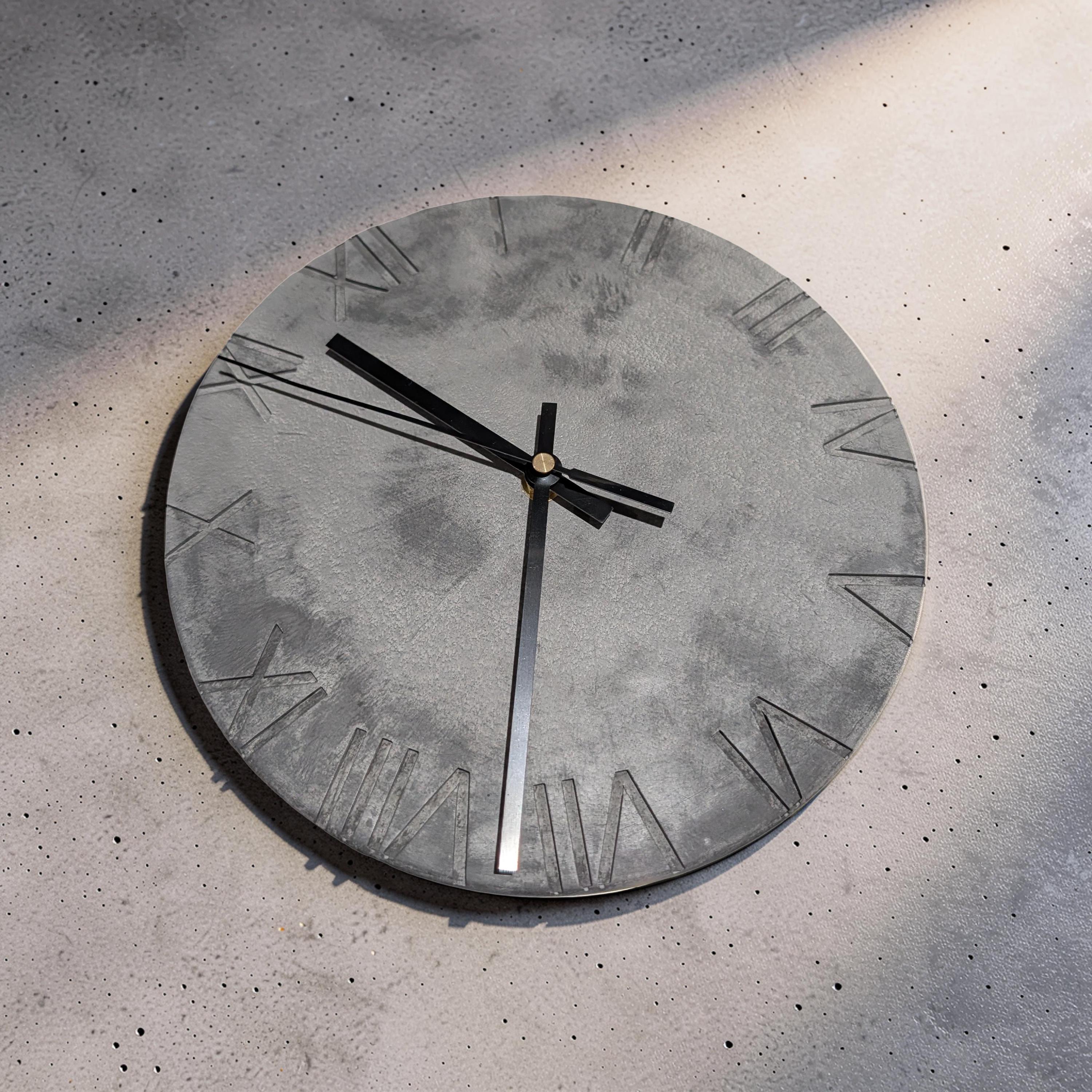 Minimalist Concrete Wall Clock | 10&amp;quot; Industrial Roman Numeral Decor