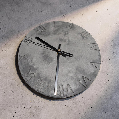 Minimalist Concrete Wall Clock | 10&amp;quot; Industrial Roman Numeral Decor